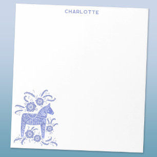 Scandinavian Dala Horse Blue Personalized Notepad