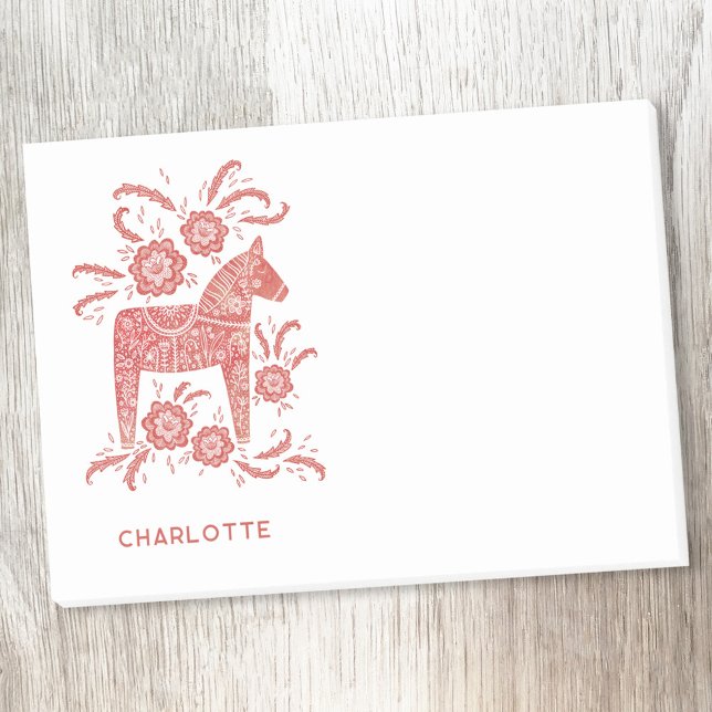 Scandinavian Dala Horse Red Personalized Post-it Notes (Creator Uploaded)