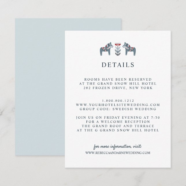 Scandinavian Dala Horse  WEDDING Guest Details Enclosure Card (Front/Back)