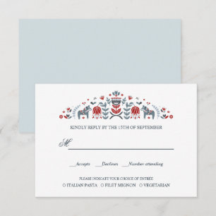 Scandinavian Dala Horse WEDDING RSVP MEAL CHOICE Card