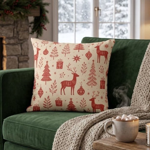 Scandinavian Deer Botanical Trees Winter Throw Pillow