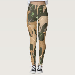 Scandinavian Deer Forest Wallpaper Leggings
