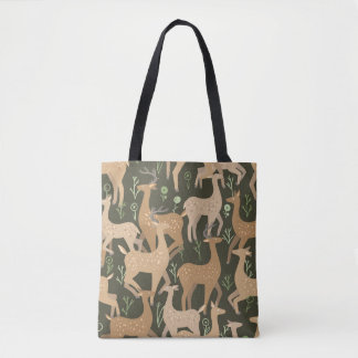 Scandinavian Deer Forest Wallpaper Tote Bag