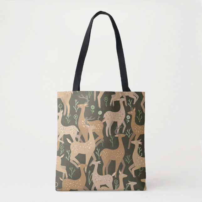 Scandinavian Deer Forest Wallpaper Tote Bag (Front)