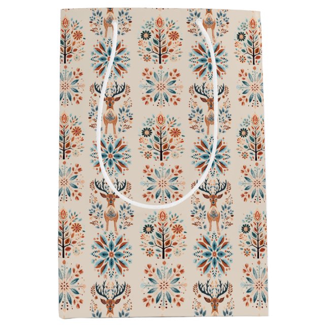 Scandinavian Deer Holiday Medium Gift Bag (Front)