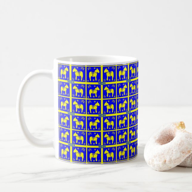 scandinavian design,swedish national colours,Horse Coffee Mug (With Donut)
