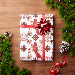 Scandinavian Dove and Kaleidoscope Pattern Wrapping Paper