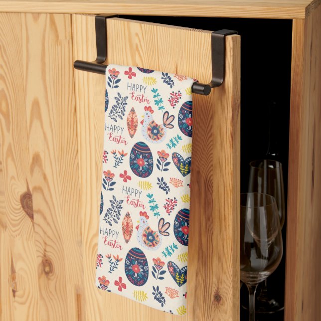 Scandinavian Eggs Chicks Floral Garden Easter Kitchen Towel (Thirds Fold)