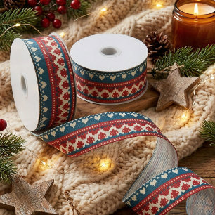 Scandinavian Fair Isle Holiday Ribbon Grosgrain Ribbon