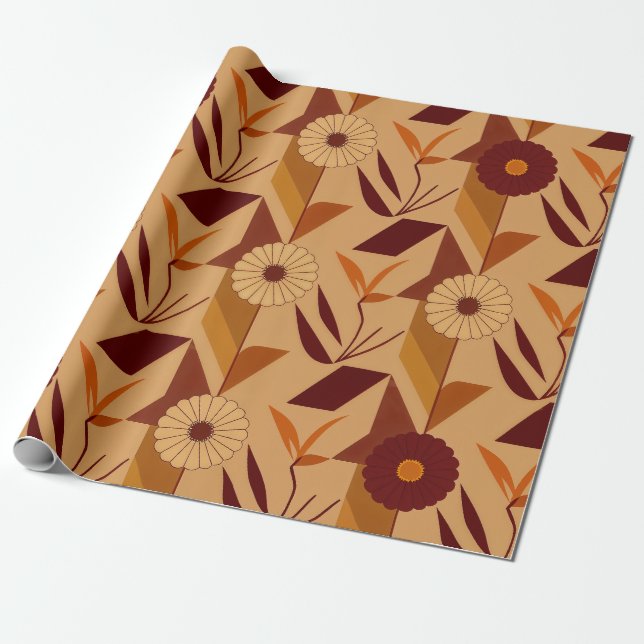 Scandinavian Fall Floral Pattern Wrapping Paper (Unrolled)