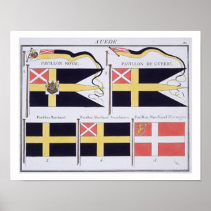 Scandinavian Flags, from a French book of Flags, c Poster