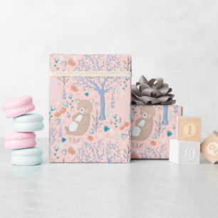 Scandinavian Floral Bear Winter Wrapping Paper