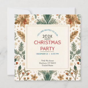 Scandinavian Floral Christmas Party Invitation