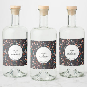 Scandinavian Floral Dark Boho Modern Liquor Bottle Label