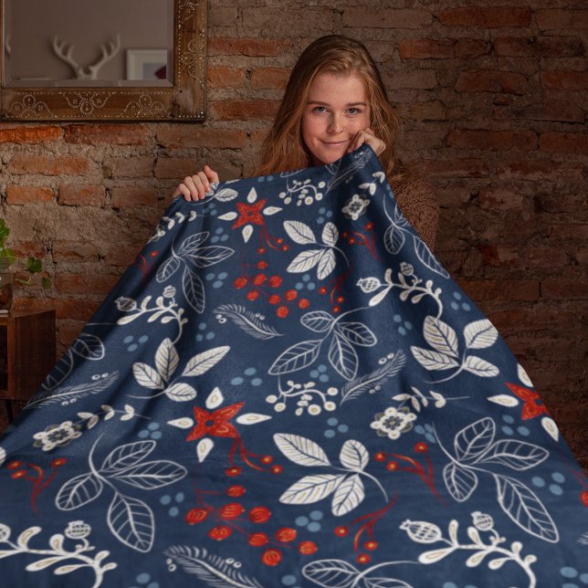 Scandinavian Floral Folk Art Seamless Pattern Fleece Blanket (Creator Uploaded)