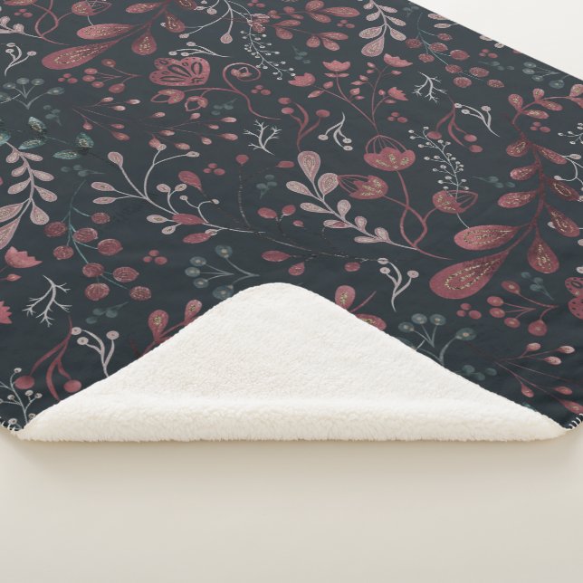 Scandinavian Floral Folk Art Seamless Pattern  She Sherpa Blanket (3/4)