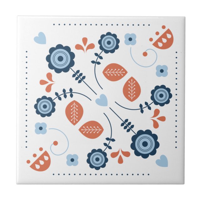 Scandinavian Floral Folk Pattern Design Tile (Front)