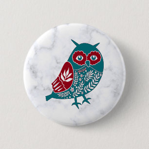 Scandinavian Floral Owl Vintage Nordic Bird 2 Inch Round Button