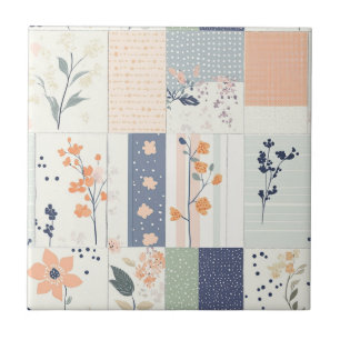 Scandinavian Floral Patchwork in Blush and Blue Tile