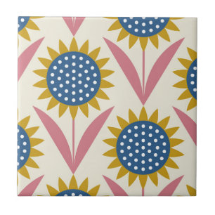 Scandinavian floral pattern,retro style,mid centur tile