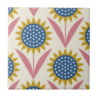 Scandinavian floral pattern,retro style,mid centur tile