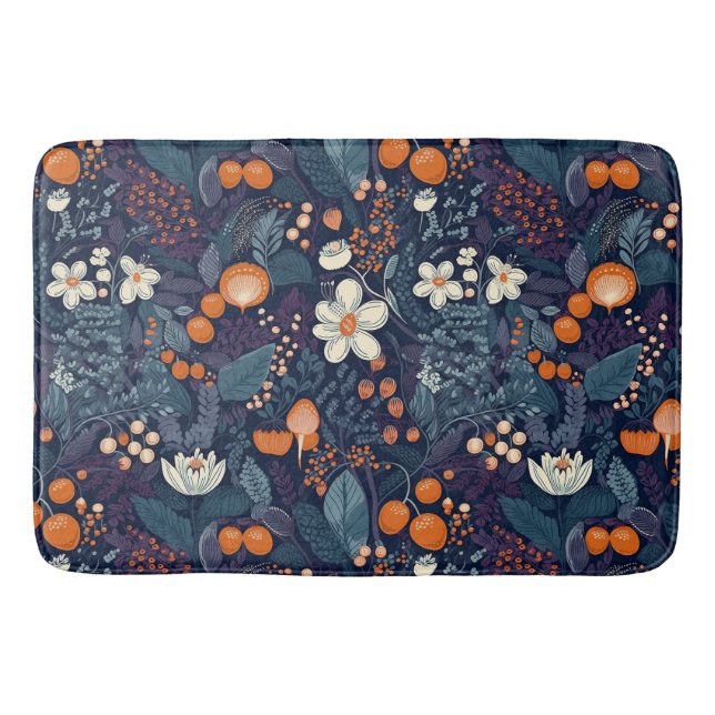 Scandinavian Floral Print Bath Mat (Front)