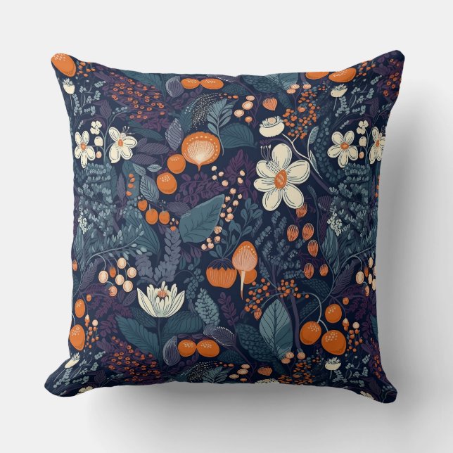 Scandinavian Floral Print Throw Pillow (Front)