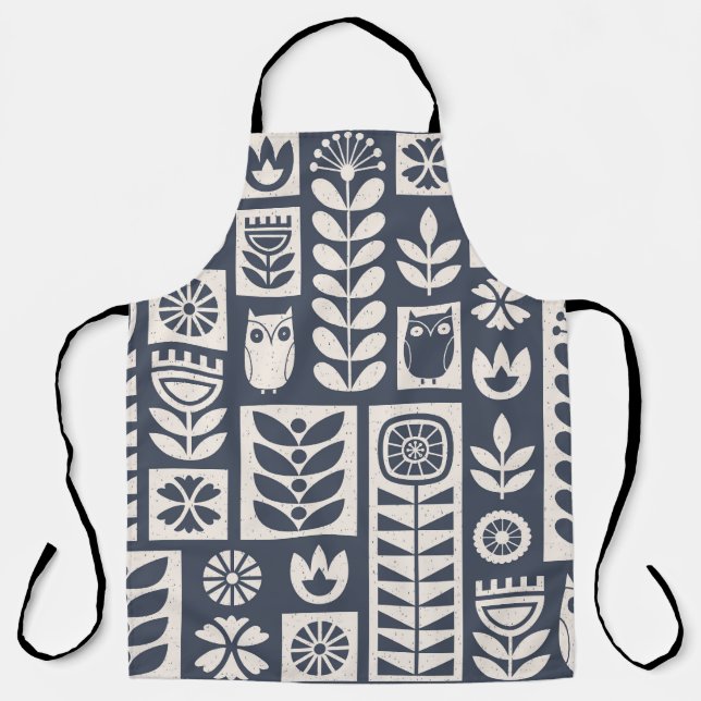 Scandinavian Floral: White, Blue, Minimalist. Apron (Front)