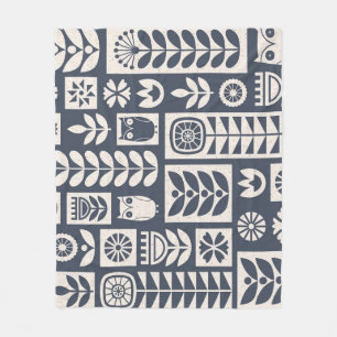 Scandinavian Floral: White, Blue, Minimalist. Fleece Blanket