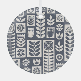 Scandinavian Floral: White, Blue, Minimalist. Glass Ornament