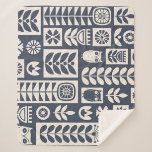 Scandinavian Floral: White, Blue, Minimalist. Sherpa Blanket