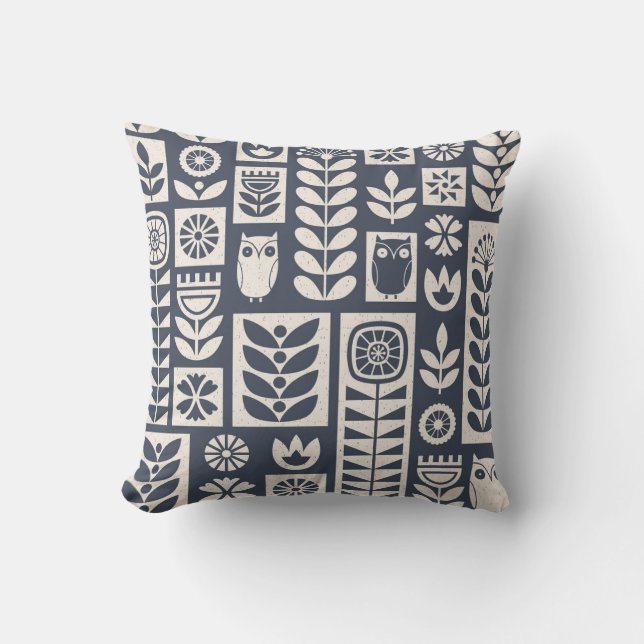Scandinavian Floral: White, Blue, Minimalist. Throw Pillow (Front)