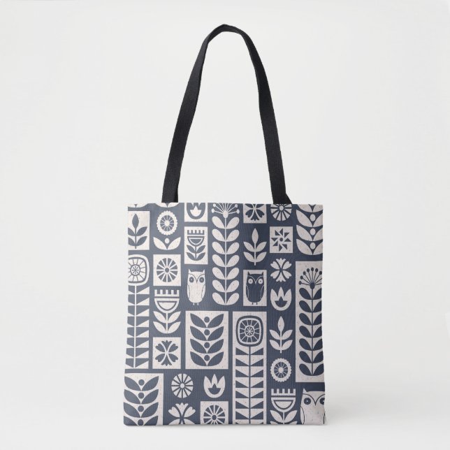 Scandinavian Floral: White, Blue, Minimalist. Tote Bag (Front)