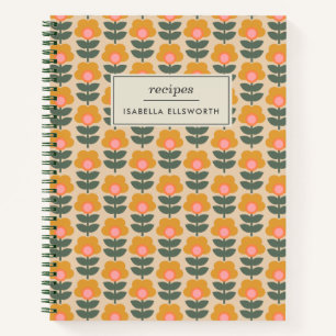 Scandinavian Flower Pattern Personalized Recipe Notebook