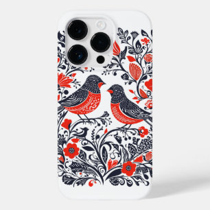 Scandinavian Folk Art Birds Lino Cut Design Case-Mate iPhone 14 Pro Case