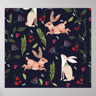 Scandinavian Folk Art Bunny Print