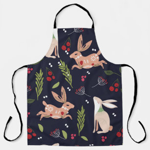 Scandinavian Folk Art Bunny Print Apron