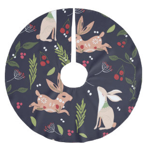 Scandinavian Folk Art Bunny Print Brushed Polyester Tree Skirt