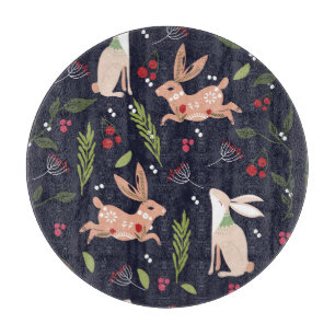 Scandinavian Folk Art Bunny Print Cutting Board