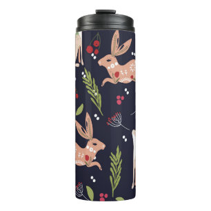 Scandinavian Folk Art Bunny Print Thermal Tumbler