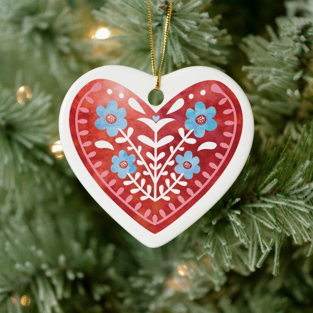 Scandinavian Folk Art Ceramic Ornament (Tree)