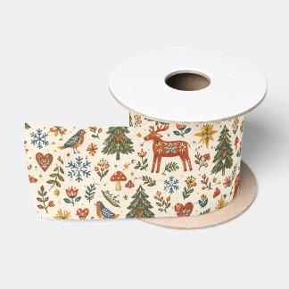 Scandinavian Folk Art Christmas Charm Satin Ribbon