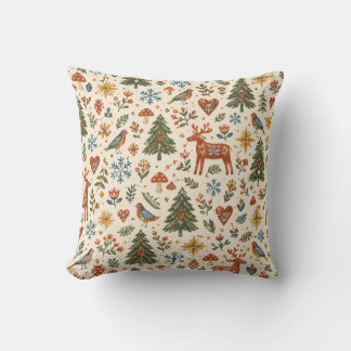 Scandinavian Folk Art Christmas Charm Throw Pillow