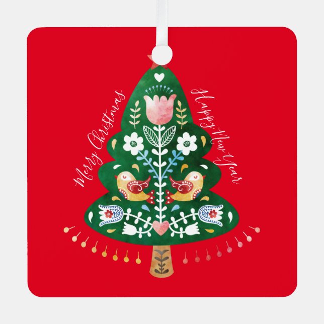 Scandinavian Folk Art Christmas Metal Ornament (Front)