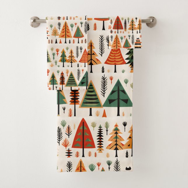Scandinavian Folk Art Christmas Pattern Bath Towel Set (Insitu)