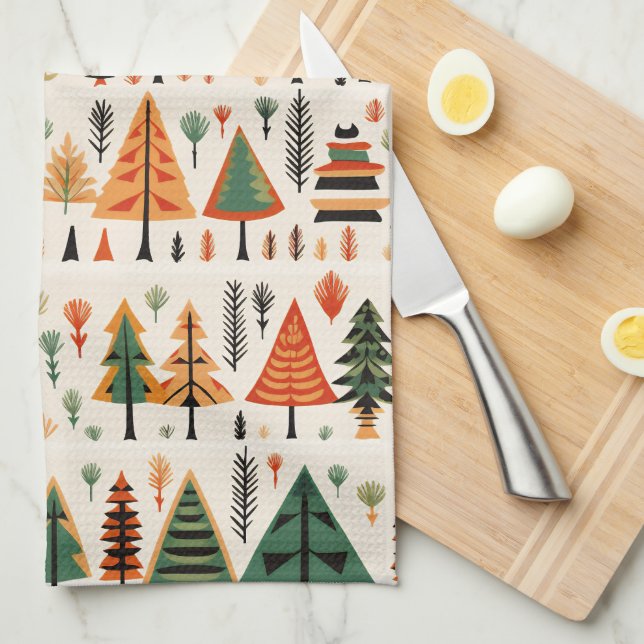 Scandinavian Folk Art Christmas Pattern Kitchen Towel (Quarter Fold)