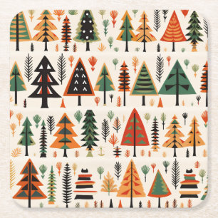 Scandinavian Folk Art Christmas Pattern Square Paper Coaster