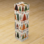 Scandinavian Folk Art Christmas Pattern Wine Box<br><div class="desc">Folk art quilt illustration with Christmas trees,  shapes in bold colours. Scandinavian style</div>