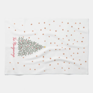Scandinavian Folk-art Christmas Tree Custom Name Kitchen Towel