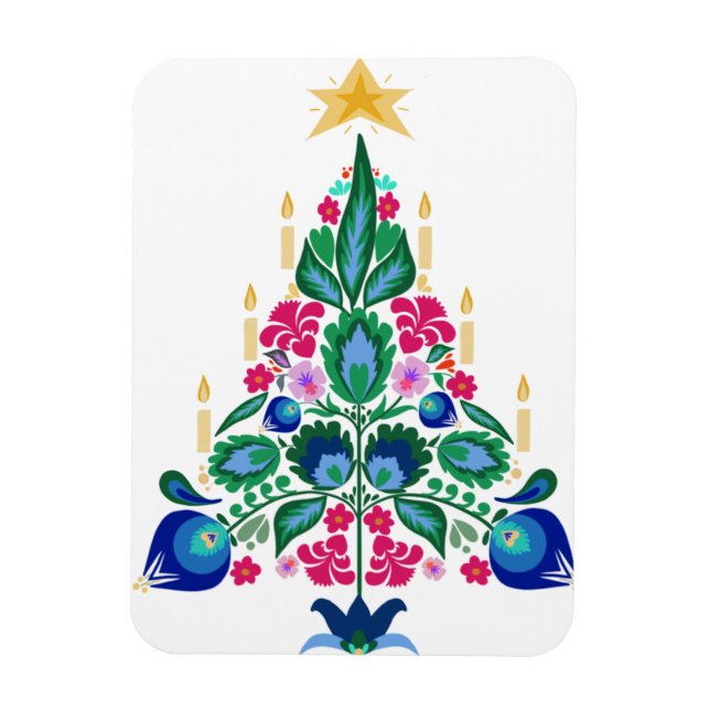 Scandinavian Folk Art Christmas Tree Greeting Card Magnet (Vertical)